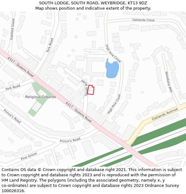 SOUTH LODGE, SOUTH ROAD, WEYBRIDGE, KT13 9DZ: Location map and indicative extent of plot