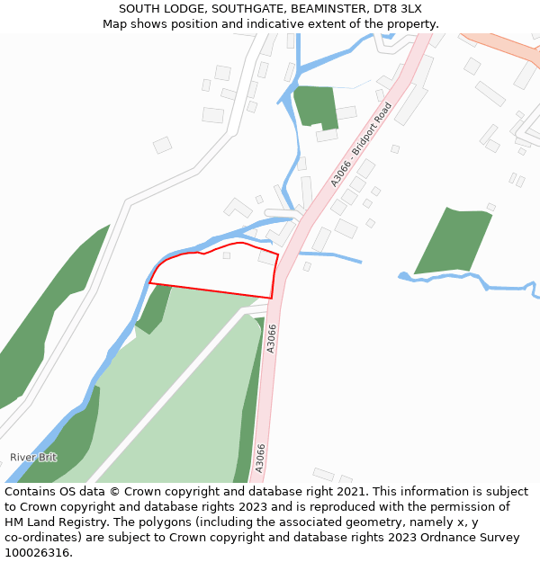 SOUTH LODGE, SOUTHGATE, BEAMINSTER, DT8 3LX: Location map and indicative extent of plot