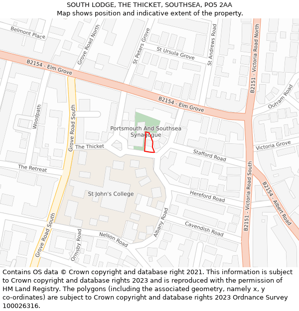 SOUTH LODGE, THE THICKET, SOUTHSEA, PO5 2AA: Location map and indicative extent of plot