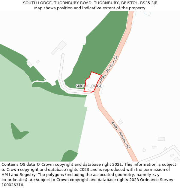 SOUTH LODGE, THORNBURY ROAD, THORNBURY, BRISTOL, BS35 3JB: Location map and indicative extent of plot