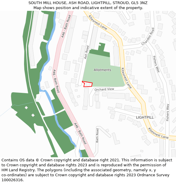 SOUTH MILL HOUSE, ASH ROAD, LIGHTPILL, STROUD, GL5 3NZ: Location map and indicative extent of plot