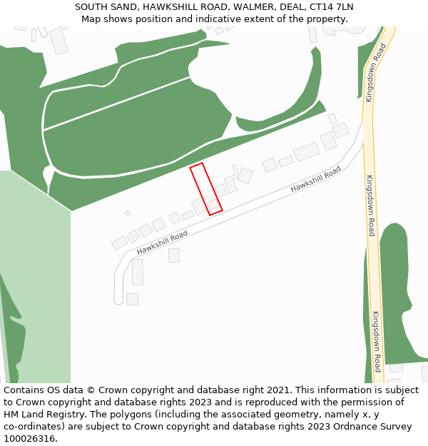 SOUTH SAND, HAWKSHILL ROAD, WALMER, DEAL, CT14 7LN: Location map and indicative extent of plot