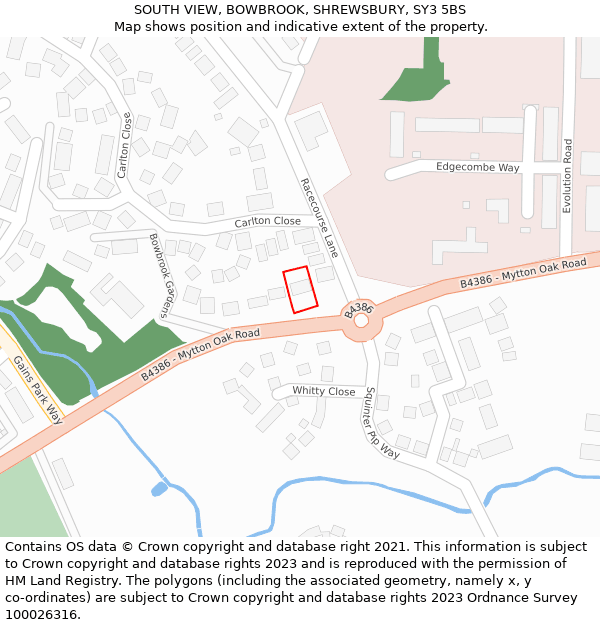 SOUTH VIEW, BOWBROOK, SHREWSBURY, SY3 5BS: Location map and indicative extent of plot