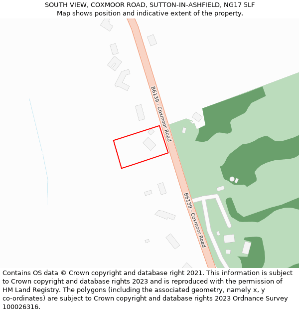 SOUTH VIEW, COXMOOR ROAD, SUTTON-IN-ASHFIELD, NG17 5LF: Location map and indicative extent of plot