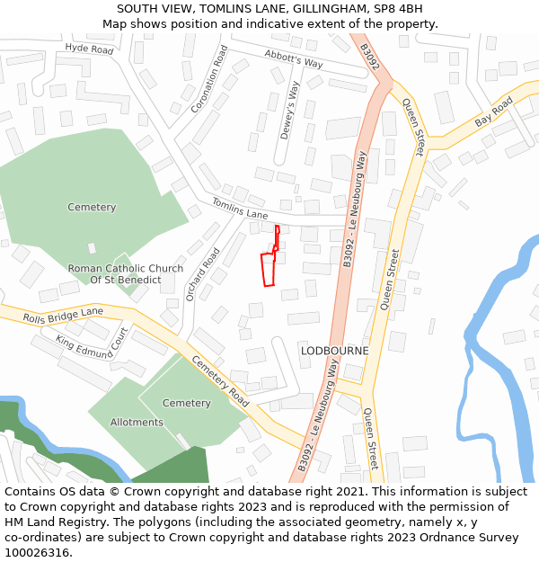 SOUTH VIEW, TOMLINS LANE, GILLINGHAM, SP8 4BH: Location map and indicative extent of plot