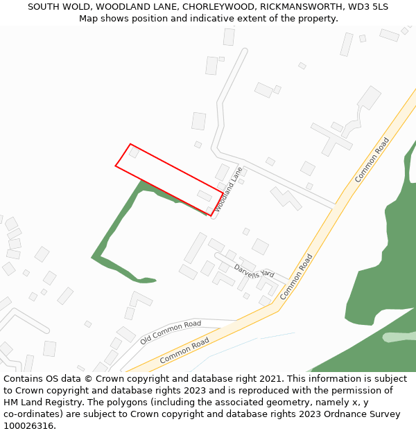 SOUTH WOLD, WOODLAND LANE, CHORLEYWOOD, RICKMANSWORTH, WD3 5LS: Location map and indicative extent of plot