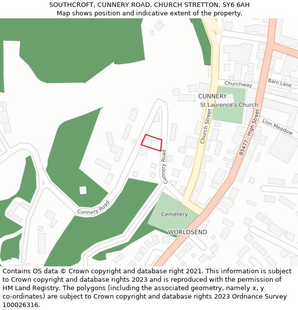 SOUTHCROFT, CUNNERY ROAD, CHURCH STRETTON, SY6 6AH: Location map and indicative extent of plot