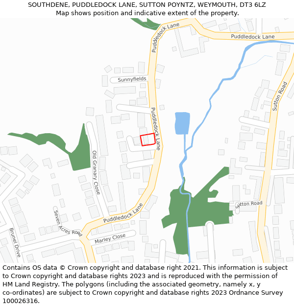 SOUTHDENE, PUDDLEDOCK LANE, SUTTON POYNTZ, WEYMOUTH, DT3 6LZ: Location map and indicative extent of plot