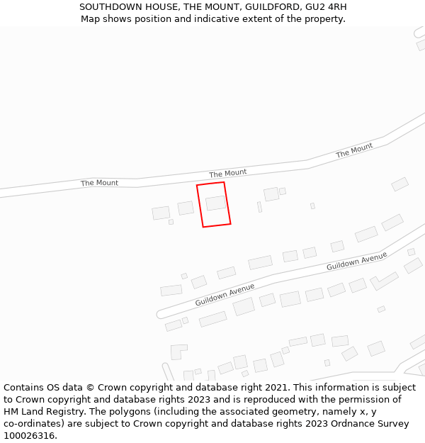 SOUTHDOWN HOUSE, THE MOUNT, GUILDFORD, GU2 4RH: Location map and indicative extent of plot