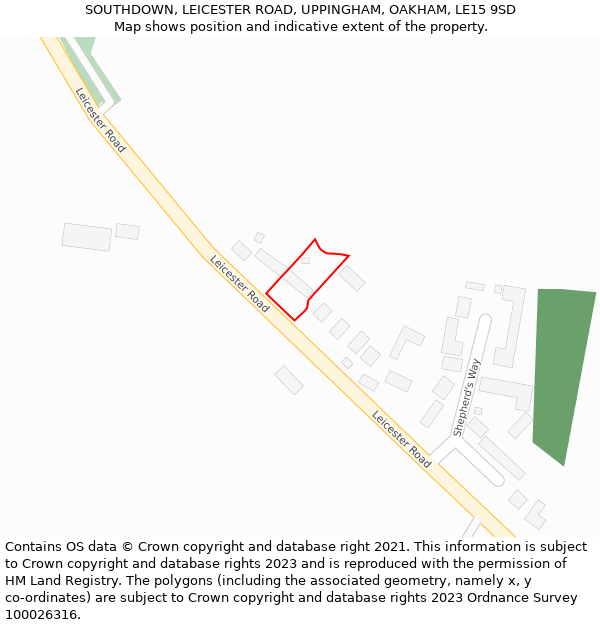 SOUTHDOWN, LEICESTER ROAD, UPPINGHAM, OAKHAM, LE15 9SD: Location map and indicative extent of plot