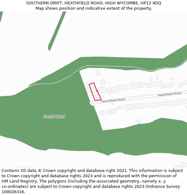 SOUTHERN DRIFT, HEATHFIELD ROAD, HIGH WYCOMBE, HP12 4DQ: Location map and indicative extent of plot