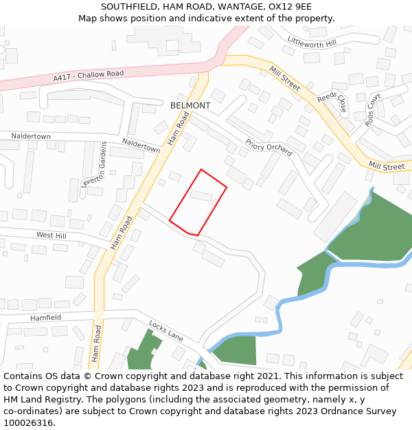 SOUTHFIELD, HAM ROAD, WANTAGE, OX12 9EE: Location map and indicative extent of plot