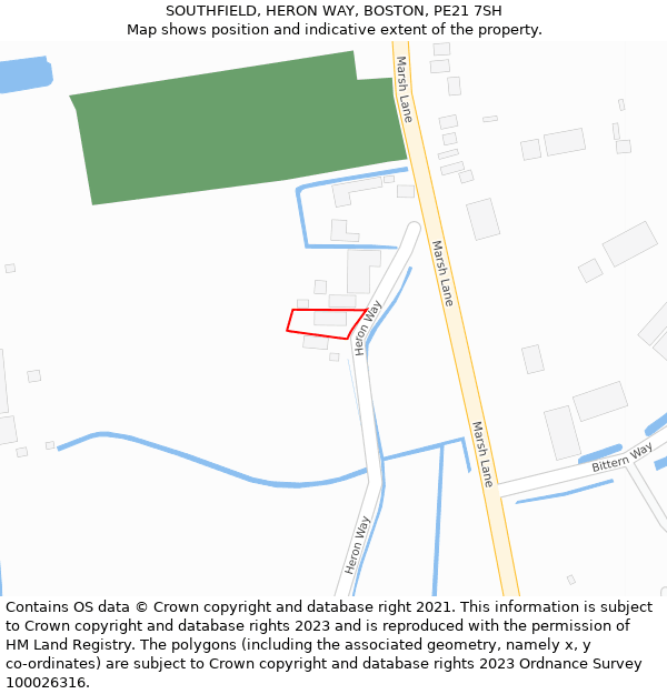 SOUTHFIELD, HERON WAY, BOSTON, PE21 7SH: Location map and indicative extent of plot