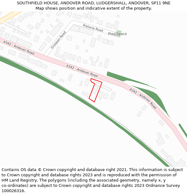 SOUTHFIELD HOUSE, ANDOVER ROAD, LUDGERSHALL, ANDOVER, SP11 9NE: Location map and indicative extent of plot