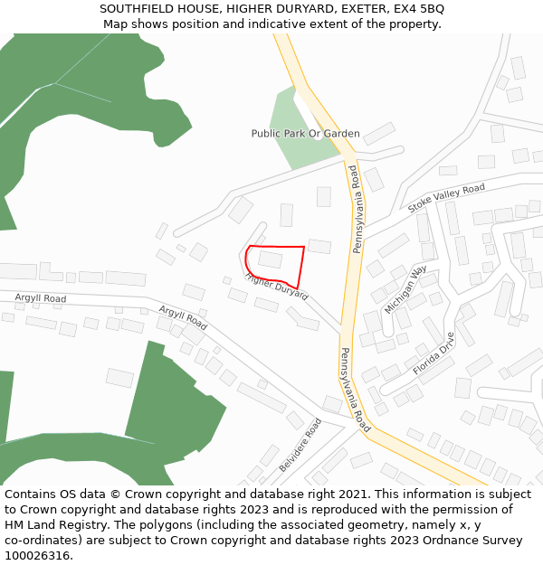 SOUTHFIELD HOUSE, HIGHER DURYARD, EXETER, EX4 5BQ: Location map and indicative extent of plot