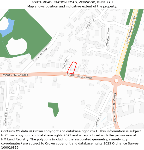 SOUTHMEAD, STATION ROAD, VERWOOD, BH31 7PU: Location map and indicative extent of plot
