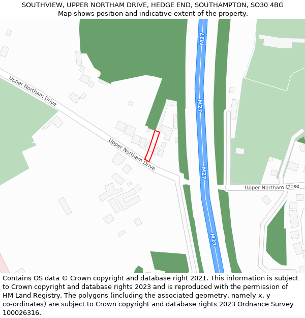 SOUTHVIEW, UPPER NORTHAM DRIVE, HEDGE END, SOUTHAMPTON, SO30 4BG: Location map and indicative extent of plot