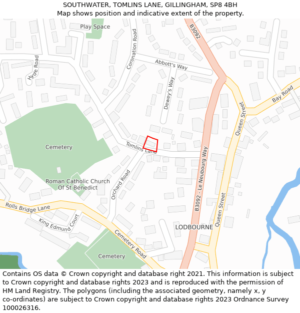 SOUTHWATER, TOMLINS LANE, GILLINGHAM, SP8 4BH: Location map and indicative extent of plot