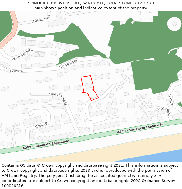 SPINDRIFT, BREWERS HILL, SANDGATE, FOLKESTONE, CT20 3DH: Location map and indicative extent of plot