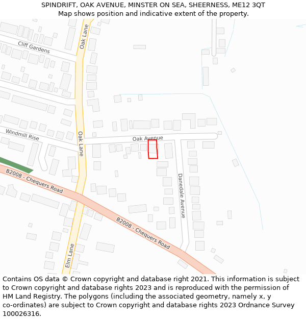 SPINDRIFT, OAK AVENUE, MINSTER ON SEA, SHEERNESS, ME12 3QT: Location map and indicative extent of plot