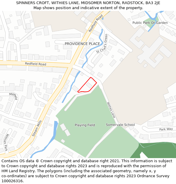 SPINNERS CROFT, WITHIES LANE, MIDSOMER NORTON, RADSTOCK, BA3 2JE: Location map and indicative extent of plot