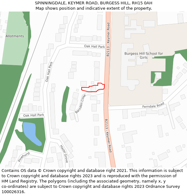 SPINNINGDALE, KEYMER ROAD, BURGESS HILL, RH15 0AH: Location map and indicative extent of plot