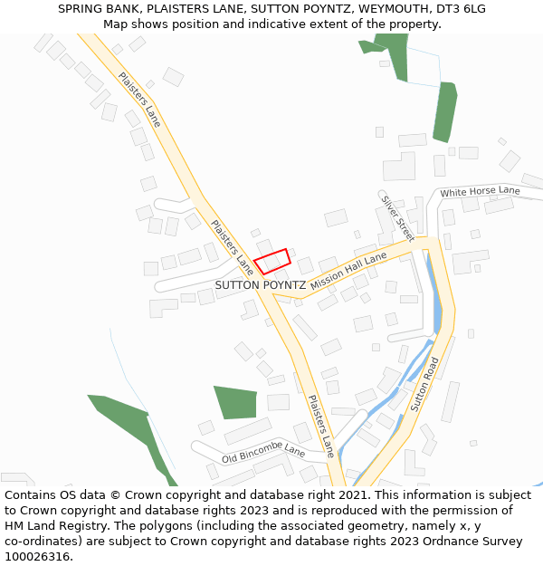 SPRING BANK, PLAISTERS LANE, SUTTON POYNTZ, WEYMOUTH, DT3 6LG: Location map and indicative extent of plot