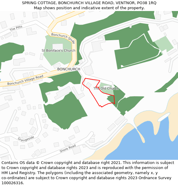 SPRING COTTAGE, BONCHURCH VILLAGE ROAD, VENTNOR, PO38 1RQ: Location map and indicative extent of plot