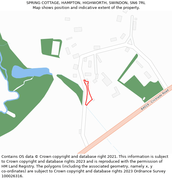 SPRING COTTAGE, HAMPTON, HIGHWORTH, SWINDON, SN6 7RL: Location map and indicative extent of plot