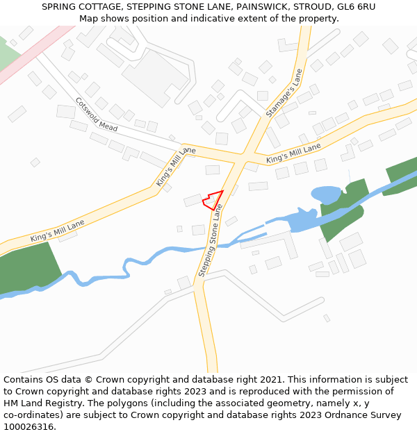 SPRING COTTAGE, STEPPING STONE LANE, PAINSWICK, STROUD, GL6 6RU: Location map and indicative extent of plot