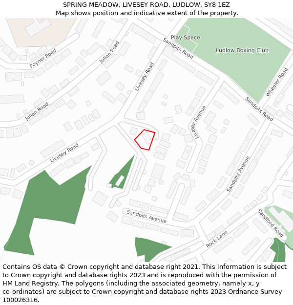 SPRING MEADOW, LIVESEY ROAD, LUDLOW, SY8 1EZ: Location map and indicative extent of plot