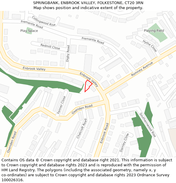 SPRINGBANK, ENBROOK VALLEY, FOLKESTONE, CT20 3RN: Location map and indicative extent of plot