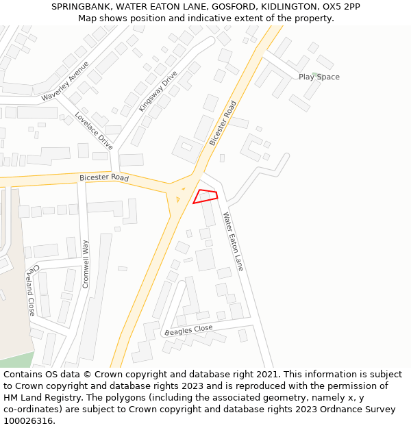 SPRINGBANK, WATER EATON LANE, GOSFORD, KIDLINGTON, OX5 2PP: Location map and indicative extent of plot