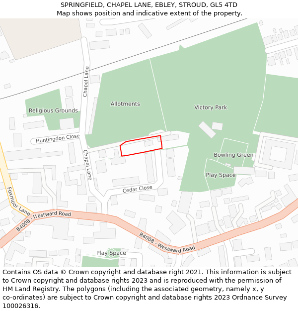 SPRINGFIELD, CHAPEL LANE, EBLEY, STROUD, GL5 4TD: Location map and indicative extent of plot