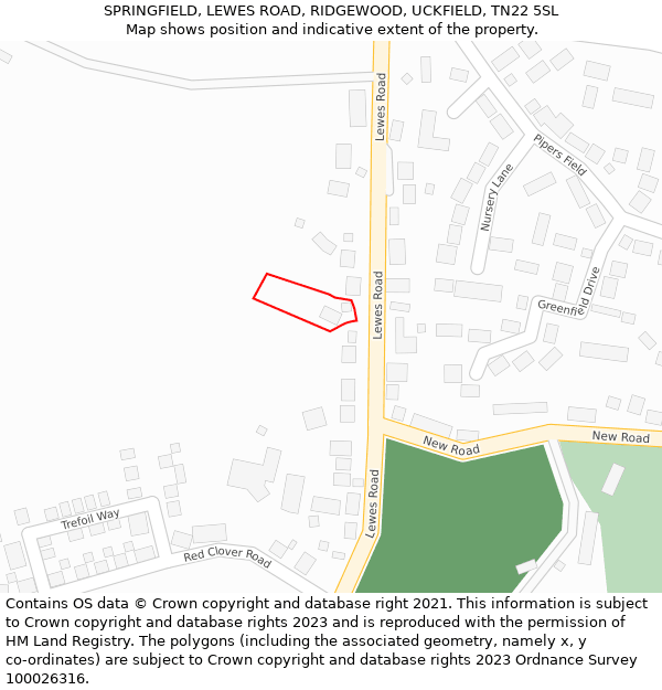 SPRINGFIELD, LEWES ROAD, RIDGEWOOD, UCKFIELD, TN22 5SL: Location map and indicative extent of plot