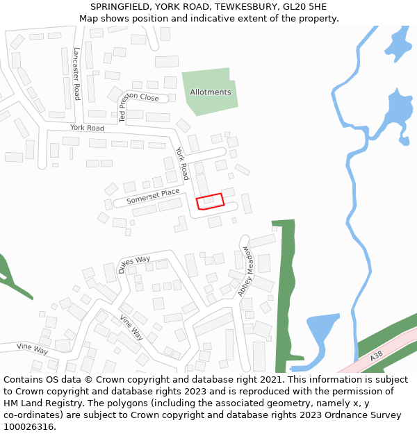 SPRINGFIELD, YORK ROAD, TEWKESBURY, GL20 5HE: Location map and indicative extent of plot