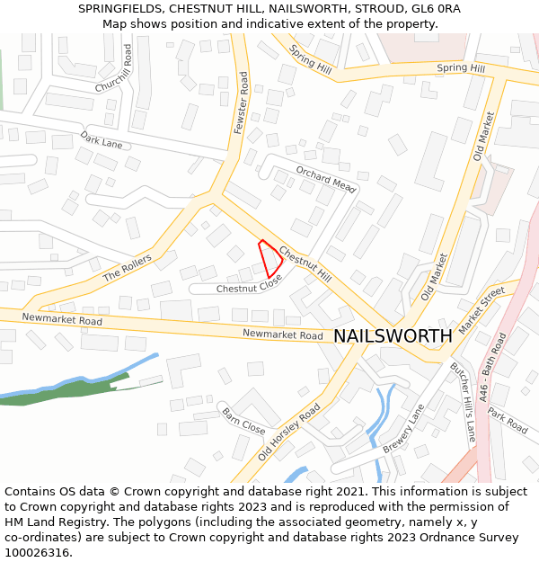 SPRINGFIELDS, CHESTNUT HILL, NAILSWORTH, STROUD, GL6 0RA: Location map and indicative extent of plot