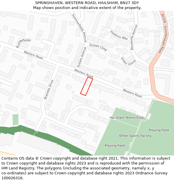 SPRINGHAVEN, WESTERN ROAD, HAILSHAM, BN27 3DY: Location map and indicative extent of plot