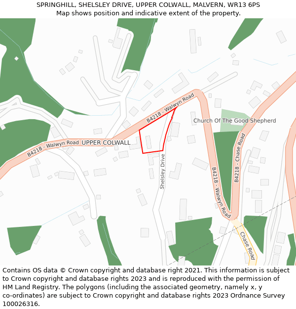 SPRINGHILL, SHELSLEY DRIVE, UPPER COLWALL, MALVERN, WR13 6PS: Location map and indicative extent of plot