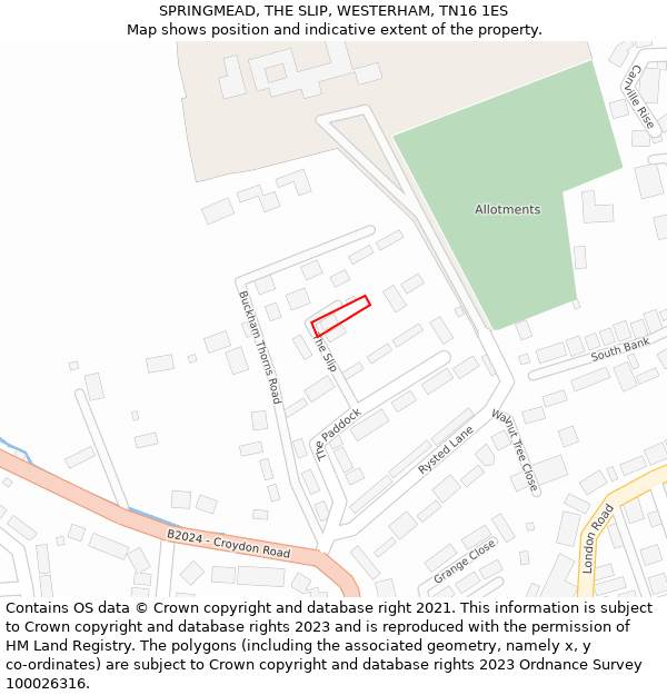 SPRINGMEAD, THE SLIP, WESTERHAM, TN16 1ES: Location map and indicative extent of plot