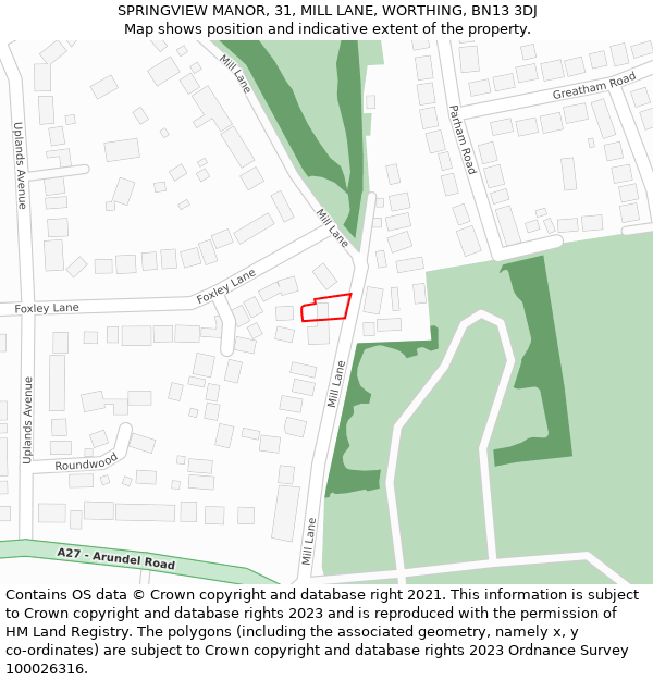 SPRINGVIEW MANOR, 31, MILL LANE, WORTHING, BN13 3DJ: Location map and indicative extent of plot