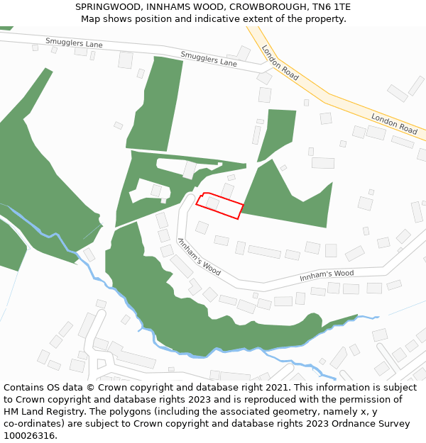 SPRINGWOOD, INNHAMS WOOD, CROWBOROUGH, TN6 1TE: Location map and indicative extent of plot