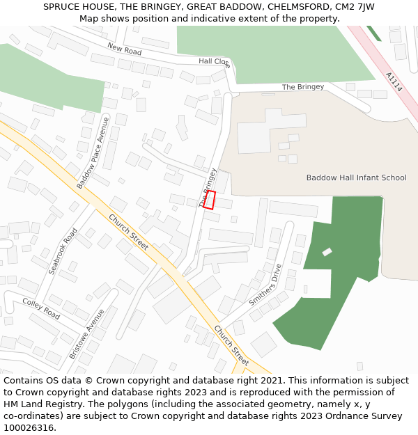 SPRUCE HOUSE, THE BRINGEY, GREAT BADDOW, CHELMSFORD, CM2 7JW: Location map and indicative extent of plot