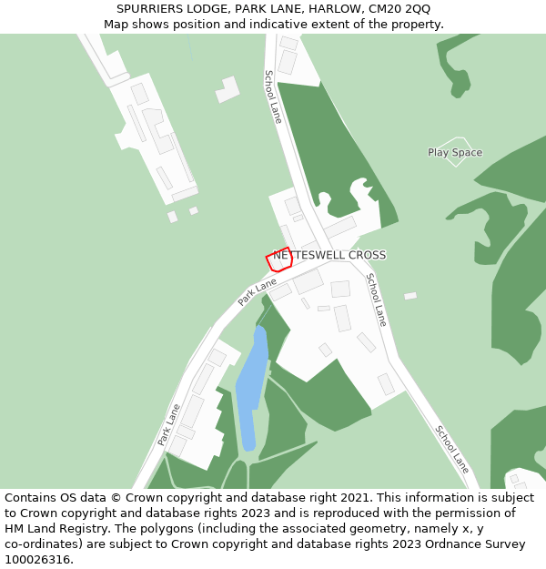 SPURRIERS LODGE, PARK LANE, HARLOW, CM20 2QQ: Location map and indicative extent of plot