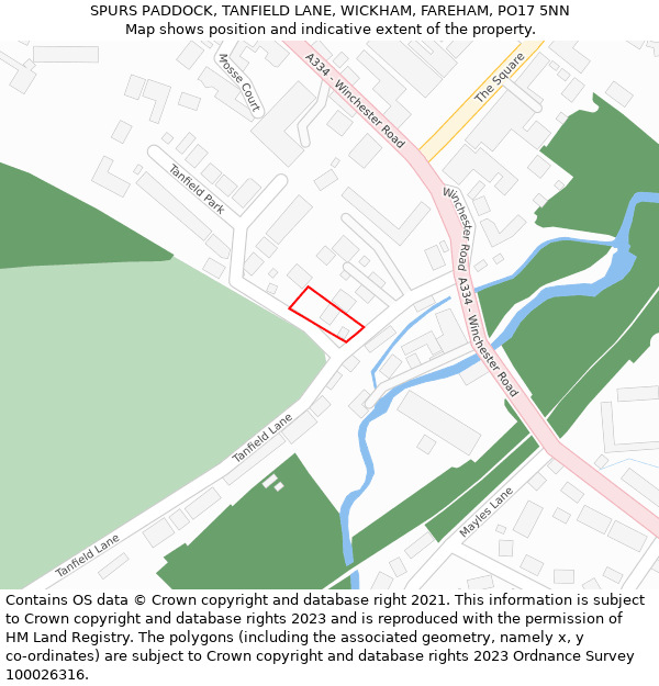 SPURS PADDOCK, TANFIELD LANE, WICKHAM, FAREHAM, PO17 5NN: Location map and indicative extent of plot