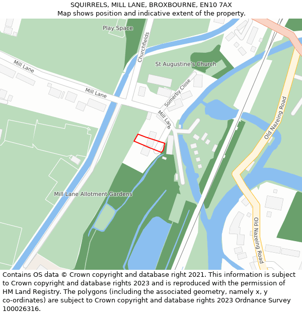 SQUIRRELS, MILL LANE, BROXBOURNE, EN10 7AX: Location map and indicative extent of plot