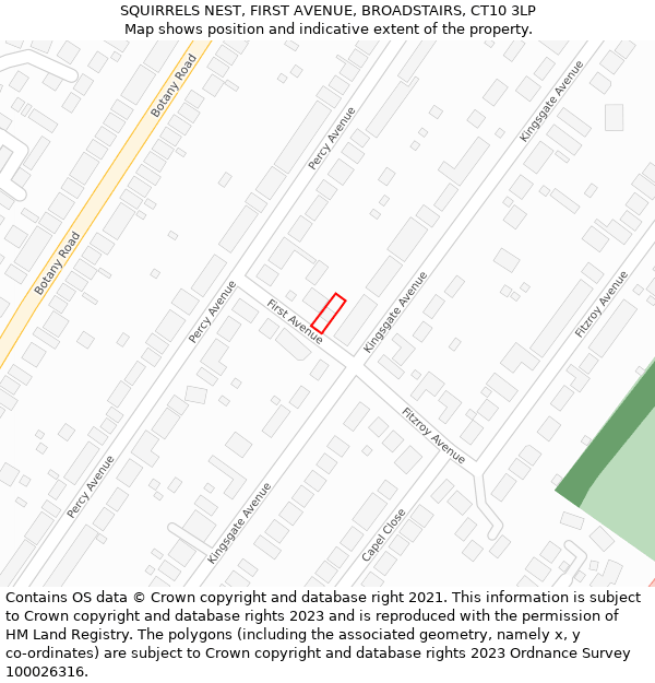 SQUIRRELS NEST, FIRST AVENUE, BROADSTAIRS, CT10 3LP: Location map and indicative extent of plot