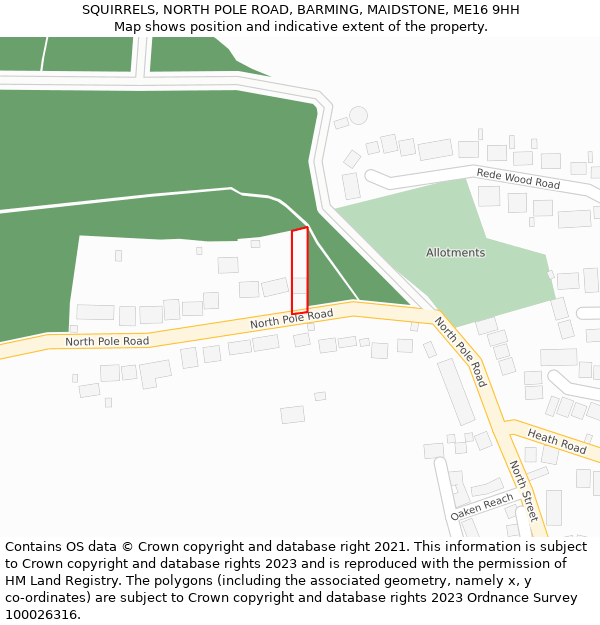SQUIRRELS, NORTH POLE ROAD, BARMING, MAIDSTONE, ME16 9HH: Location map and indicative extent of plot