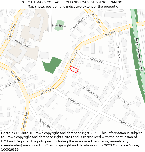 ST. CUTHMANS COTTAGE, HOLLAND ROAD, STEYNING, BN44 3GJ: Location map and indicative extent of plot