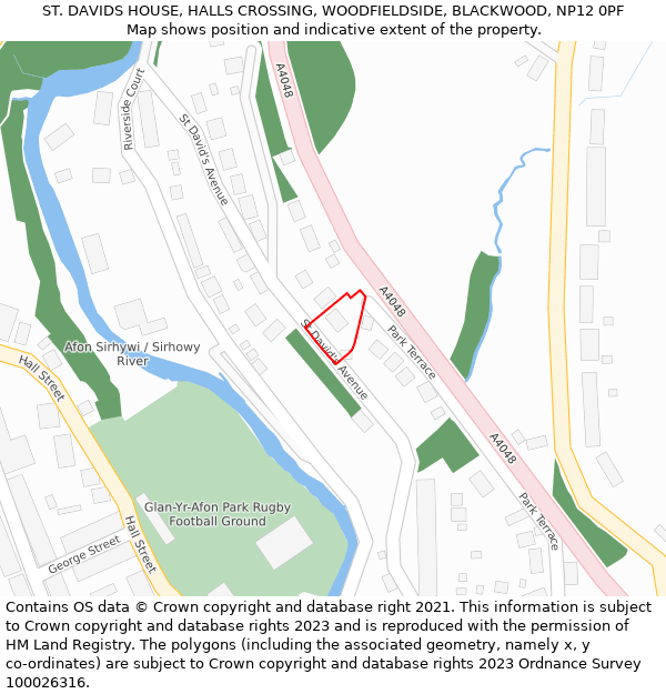 ST. DAVIDS HOUSE, HALLS CROSSING, WOODFIELDSIDE, BLACKWOOD, NP12 0PF: Location map and indicative extent of plot